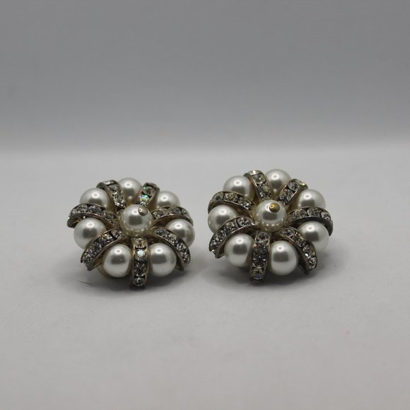 Pearl and Rhinestone Clip-On Earrings